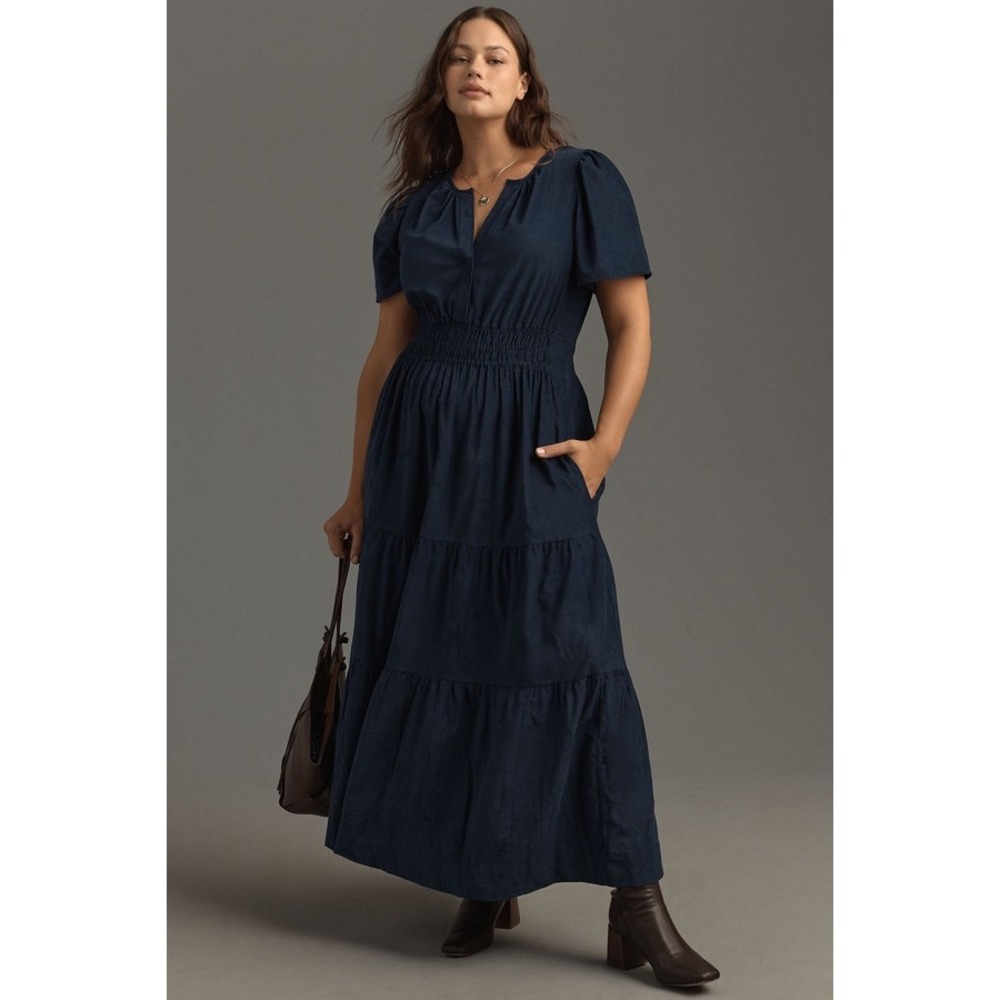 Anthropologie Somerset Women's Dress Large Maxi Navy Blue Old Money Cotton